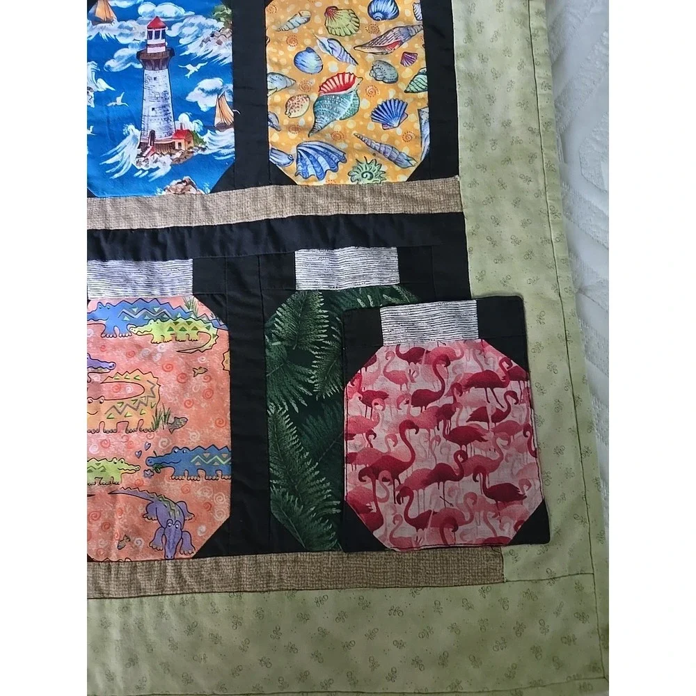Hand Crafted Art Quilt Sarasota Memory Jars Seashore Beach Summer Ocean  33